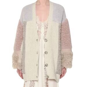 Stella McCartney V-Neck Button-Front Mixed-Media Cardigan, EU36
